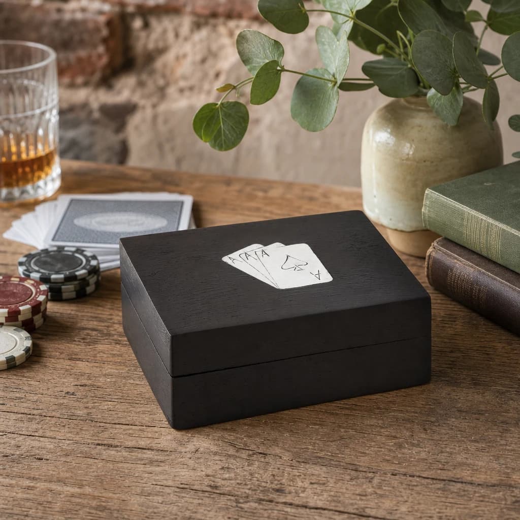 Churchill Games Black Mango Wood Playing Card Box - Decorative, photo 1 of 2