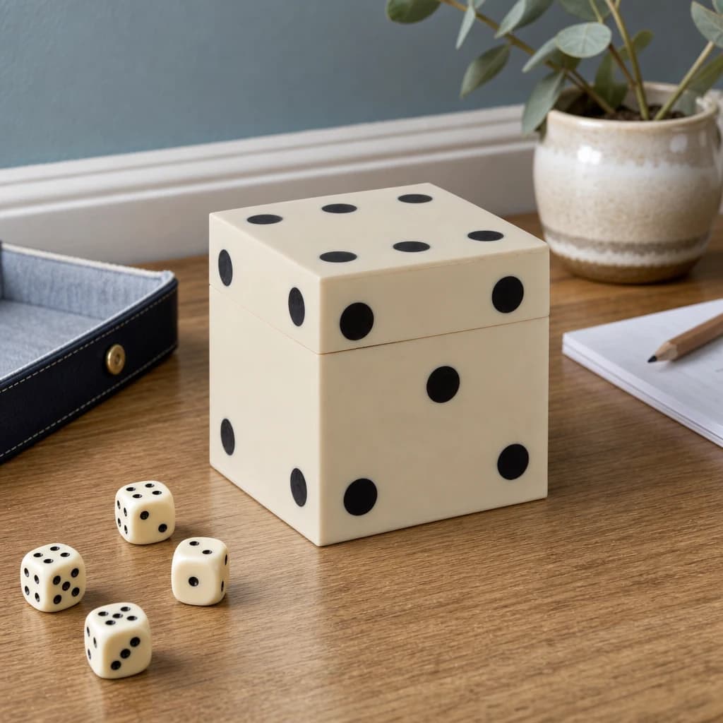Churchill Games White and Black Dice Box with 5 Dice - Decorative, photo 1 of 3