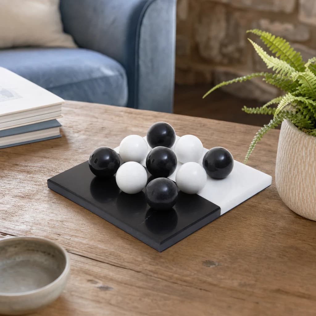 Flos Black And White Tic Tac Toe Marble Game - Decorative, photo 1 of 8