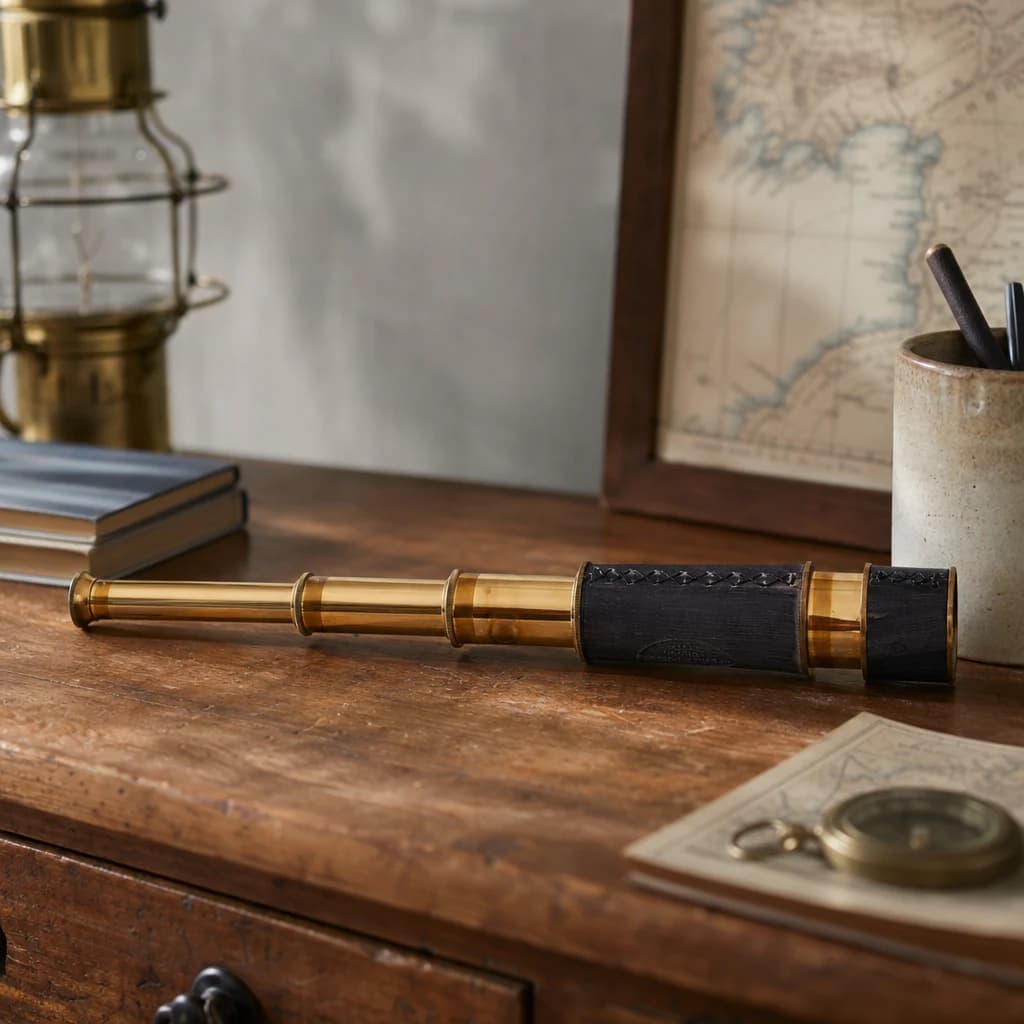Churchill Brass and Black Leather Effect Tapered Telescope - Decorative, photo 1 of 8