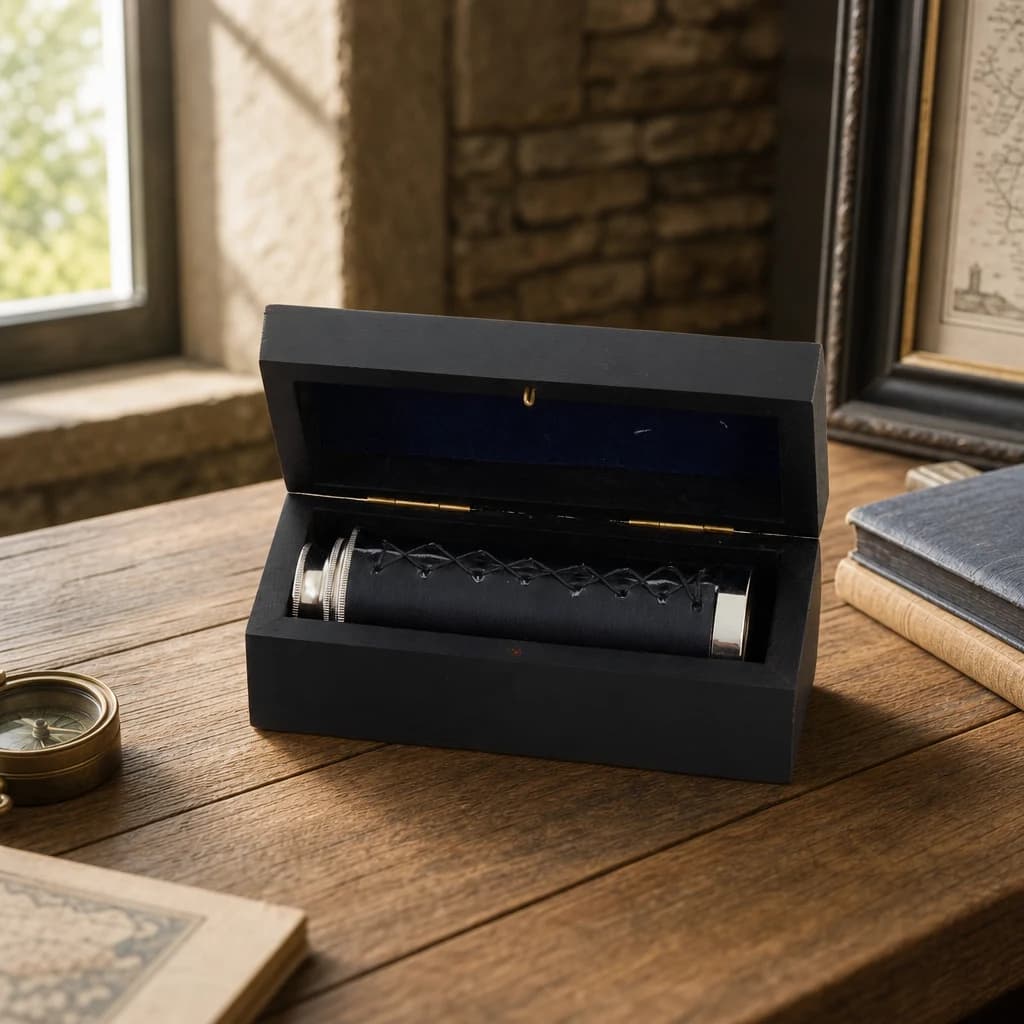 Churchill Black Leather Effect Telescope with Box - Decorative, photo 1 of 8