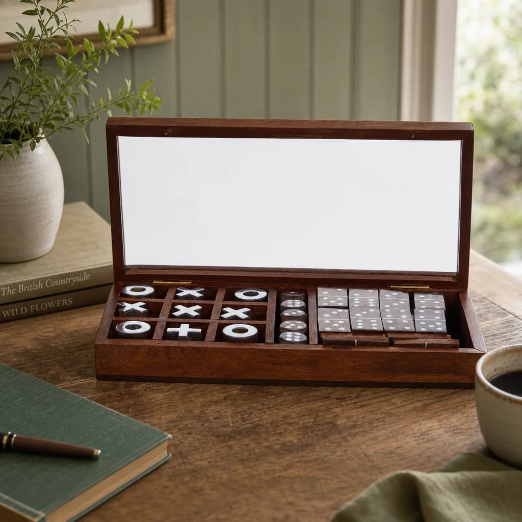 Churchill Games Brown Sheesham Wood Multi Game Set - Decorative, photo 1 of 4