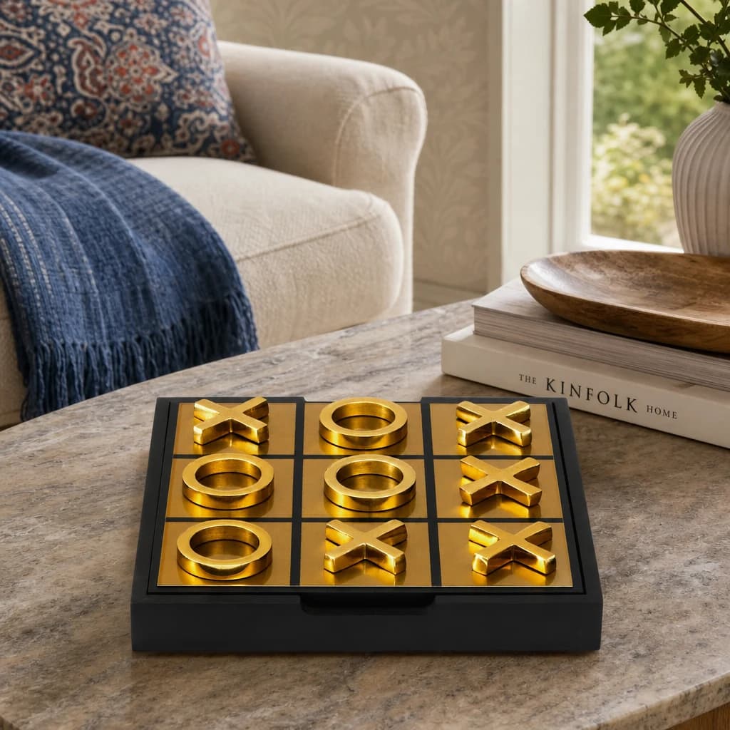 Churchill Games Black And Gold Aluminium Noughts and Crosses - Decorative, photo 1 of 5