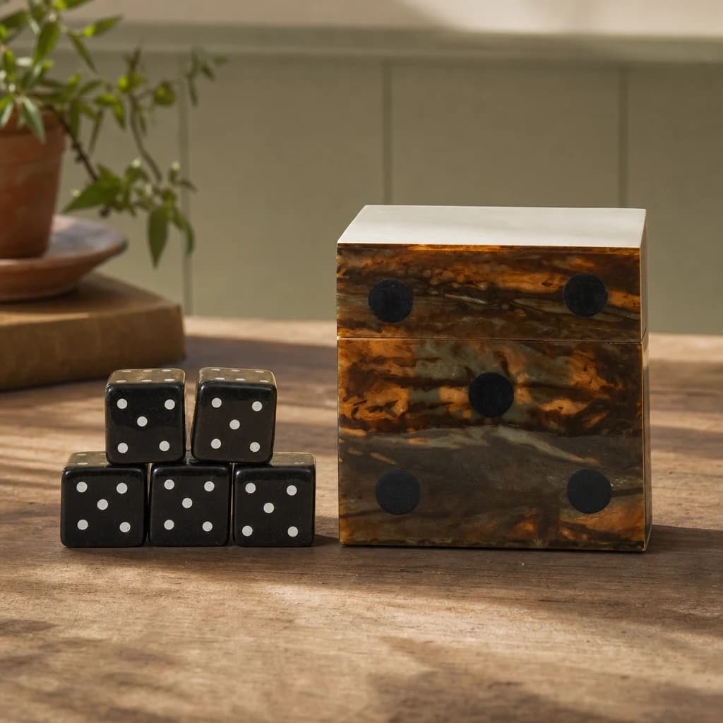 Churchill Games Brown and Black Finish Dice Box With Five Dice - Decorative, photo 1 of 8