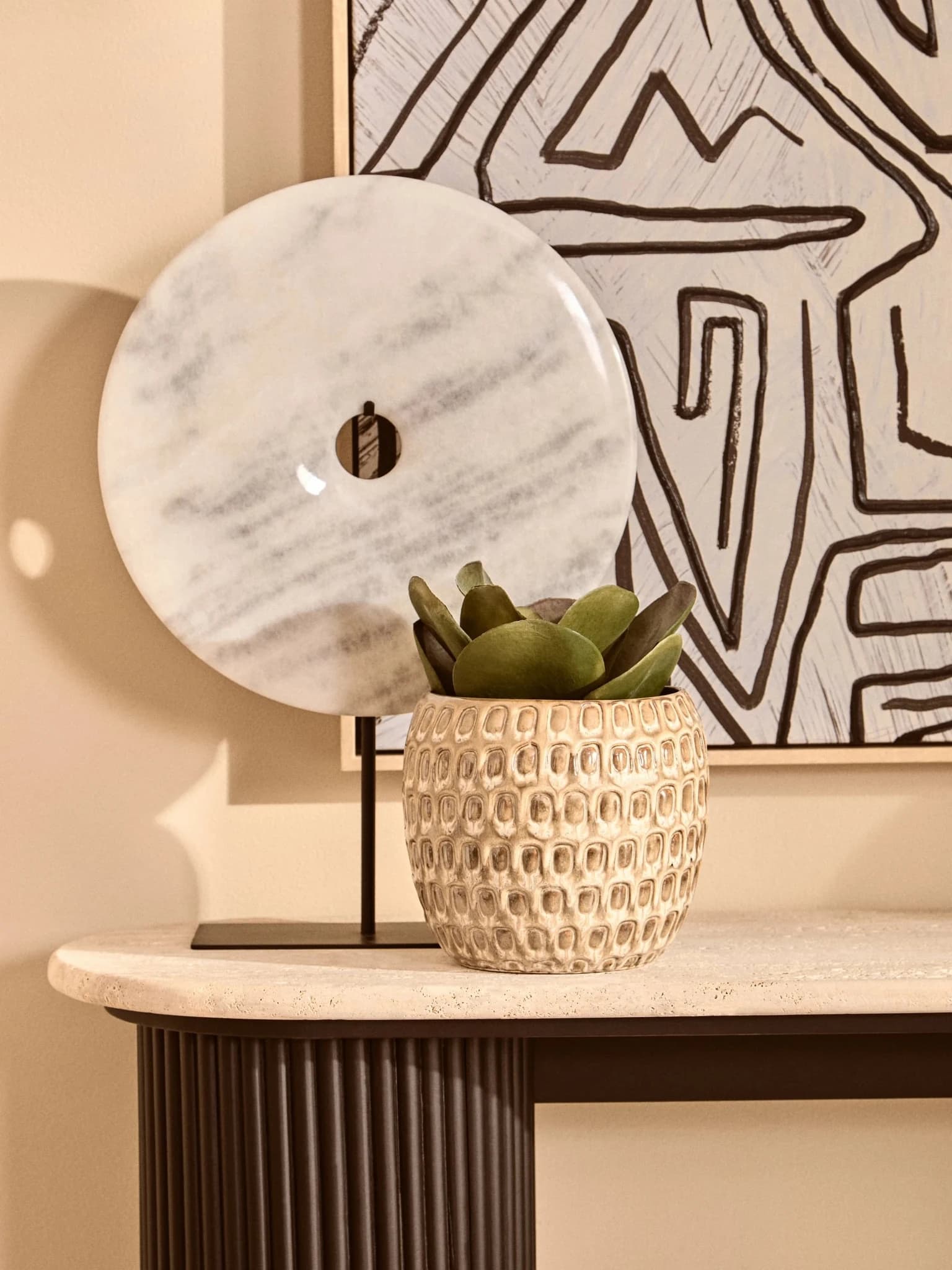 Zoro Extra Large Round Dia 35cm White Marble Disc Sculpture - Decorative, photo 5 of 8