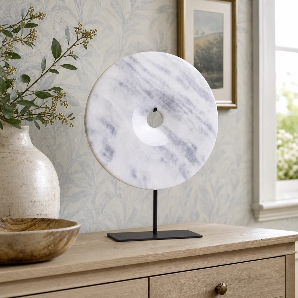 Zoro Extra Large Round Dia 35cm White Marble Disc Sculpture - Decorative, photo 1 of 8