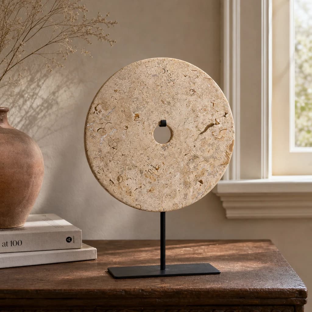 Zoro Small Natural Speckled Marble Round Dia 20cm Disc Sculpture - Decorative, photo 1 of 4