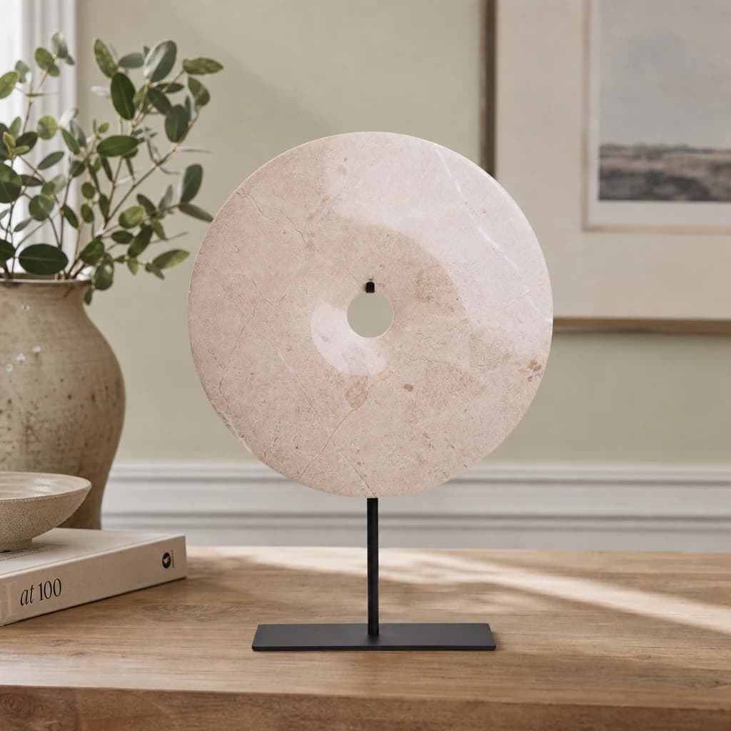 Zoro Large Cream Marble Round Dia 30cm Disc Sculpture - Decorative, photo 1 of 8