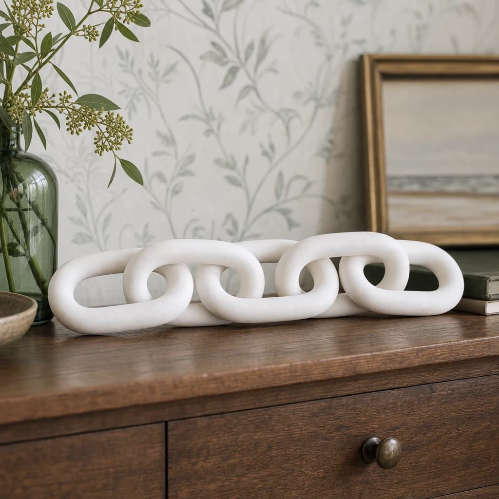 Cato White Wood 5 Link Table Decor Chain - Decorative, photo 1 of 8
