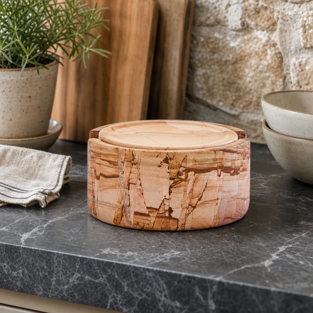 Tiago Teakwood Marble Set of Five Round Coasters with Holder - Decorative, photo 1 of 8