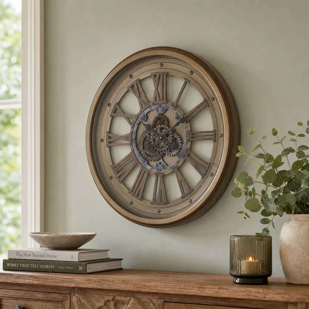 Cassop 82cm Dia Antique Gold Round Wall Clock - Decorative, photo 1 of 3