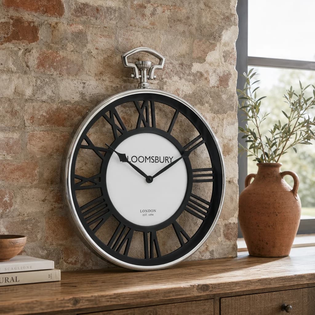 Mateo Nickel Finish Pocket Style Wall Clock - Decorative, photo 1 of 6