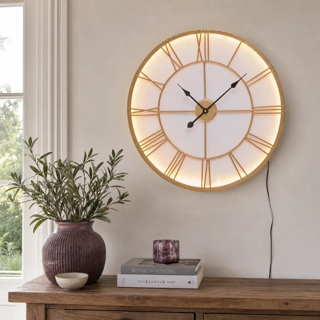 Genova 60cm Dia Small Gold and White LED Wall Clock - Decorative, photo 1 of 6