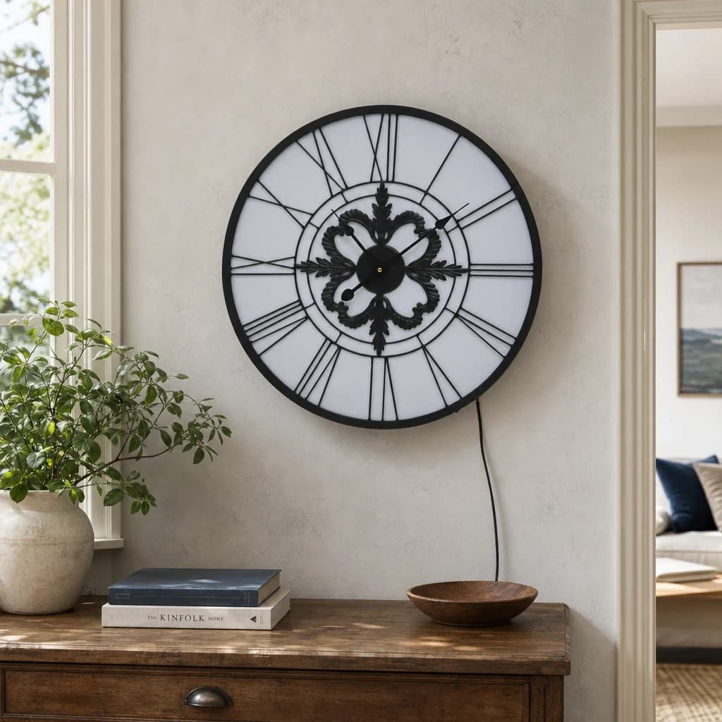 Genova 60cm Dia Black and White LED Wall Clock - Decorative, photo 1 of 5