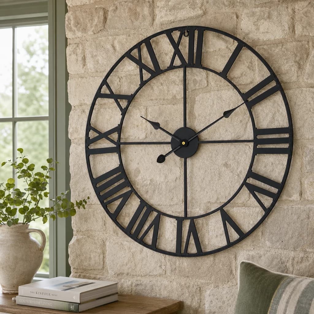 Genova 60cm Dia Black Metal Wall Clock - Decorative, photo 1 of 8