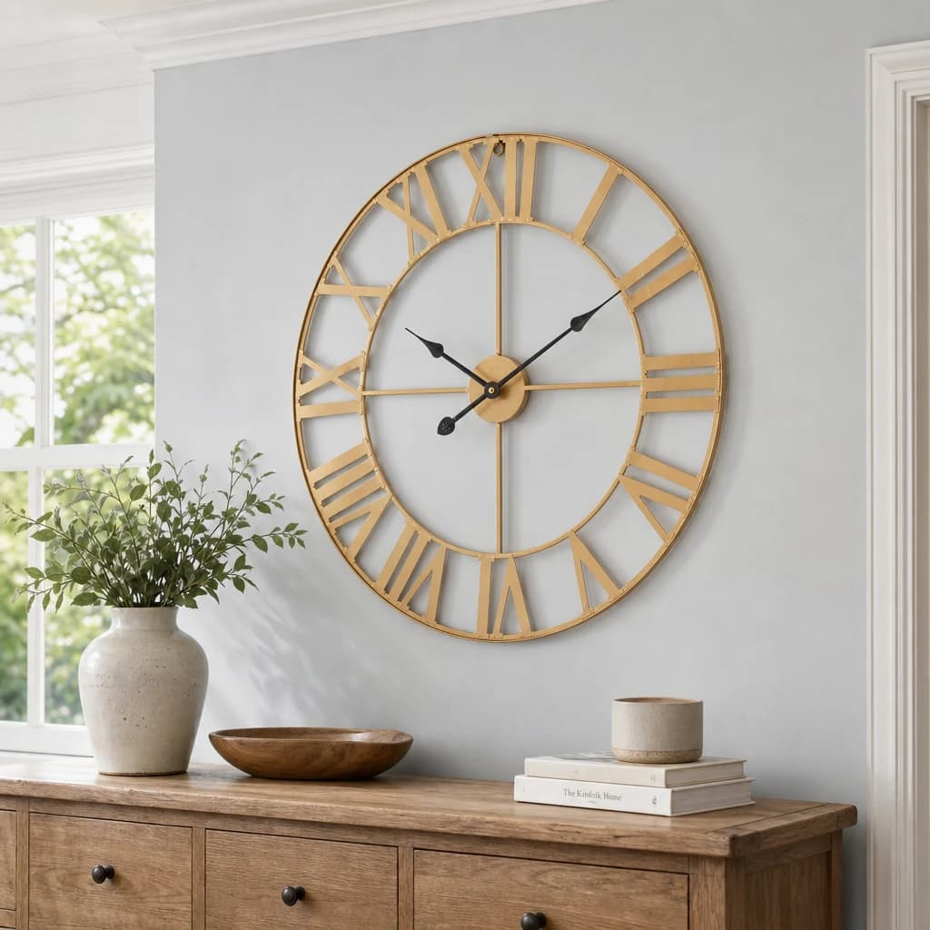 Genova 60cm Dia Large Gold Metal Wall Clock - Decorative, photo 1 of 8