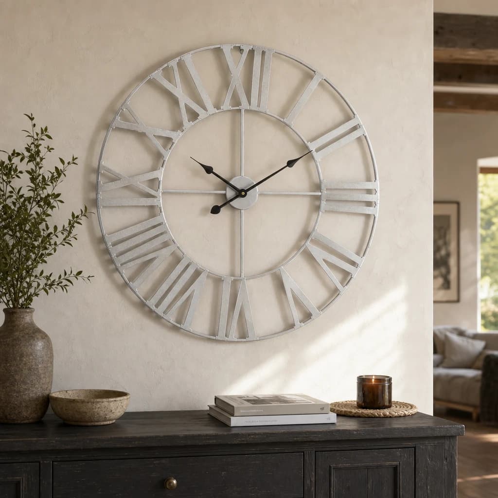 Genova 80cm Dia Silver Metal Wall Clock - Decorative, photo 1 of 8