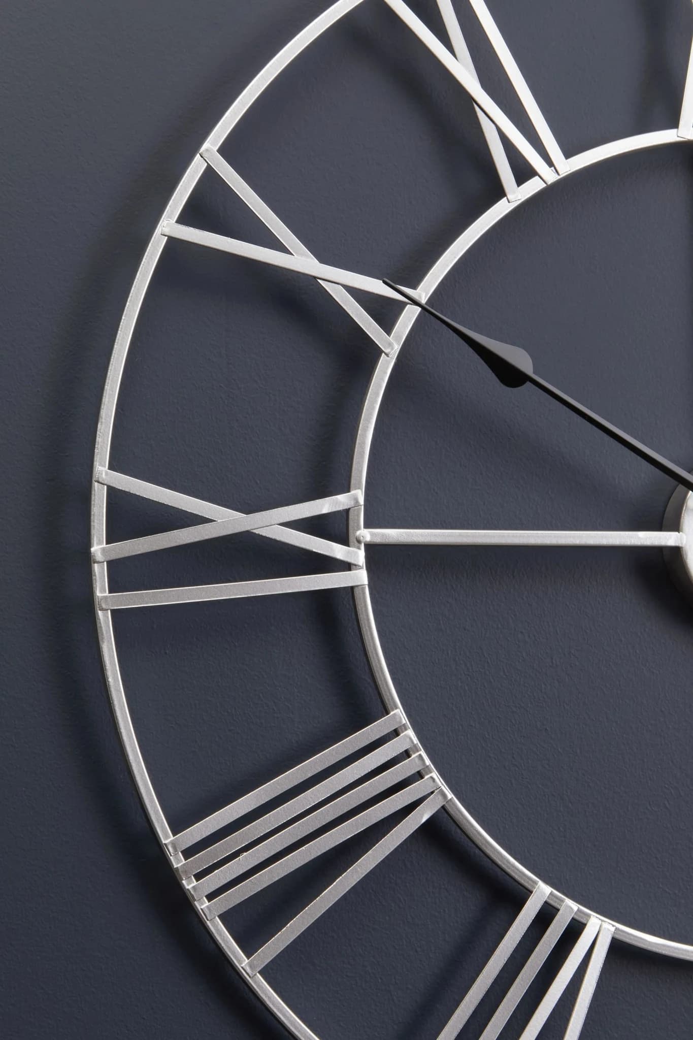 Genova 60cm Dia Silver Metal Roman Numeral Wall Clock - Decorative, photo 3 of 7
