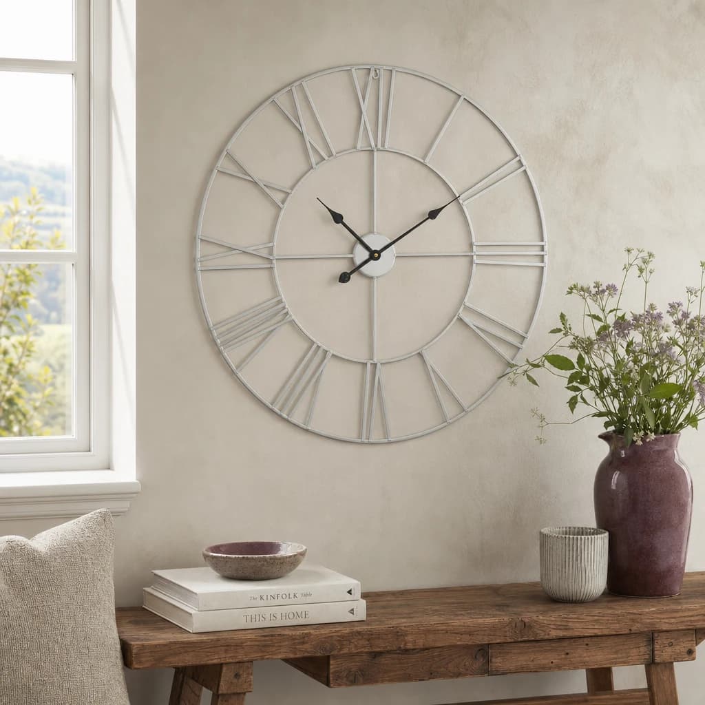 Genova 80cm Dia Silver Metal Roman Numeral Wall Clock - Decorative, photo 1 of 5