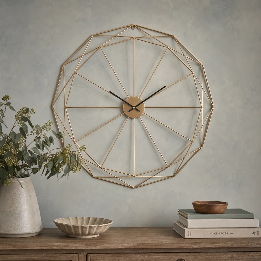 Genova 60cm Dia Geometric Gold Metal Wall Clock - Decorative, photo 1 of 8