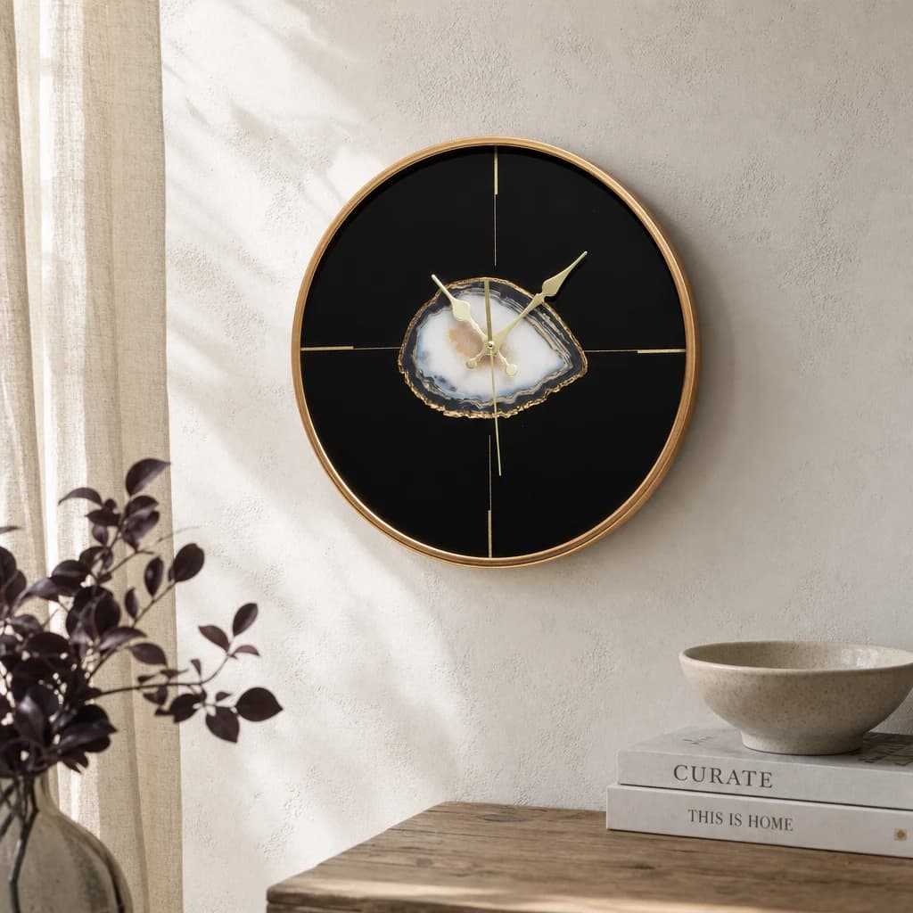 Celina Black And Gold Round Wall Clock - Decorative, photo 1 of 8