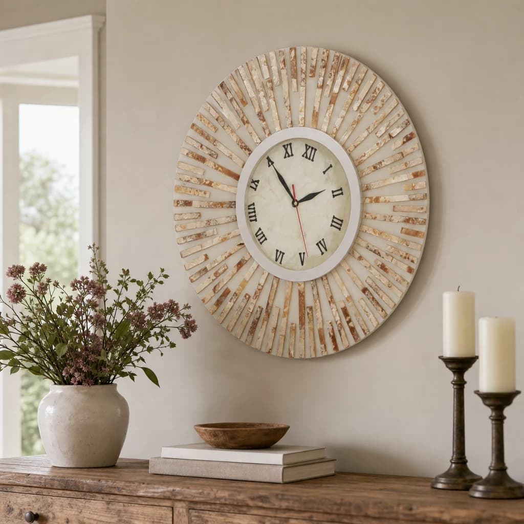 Palu 50cm Dia Natural Shell Wall Clock - Decorative, photo 1 of 6