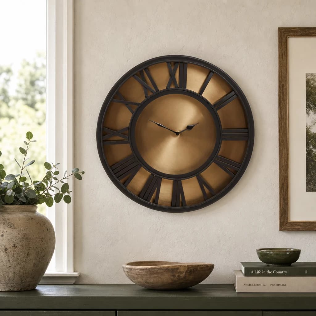 Mateo 41cm Dia Black and Antique Gold Small Wall Clock - Decorative, photo 1 of 6