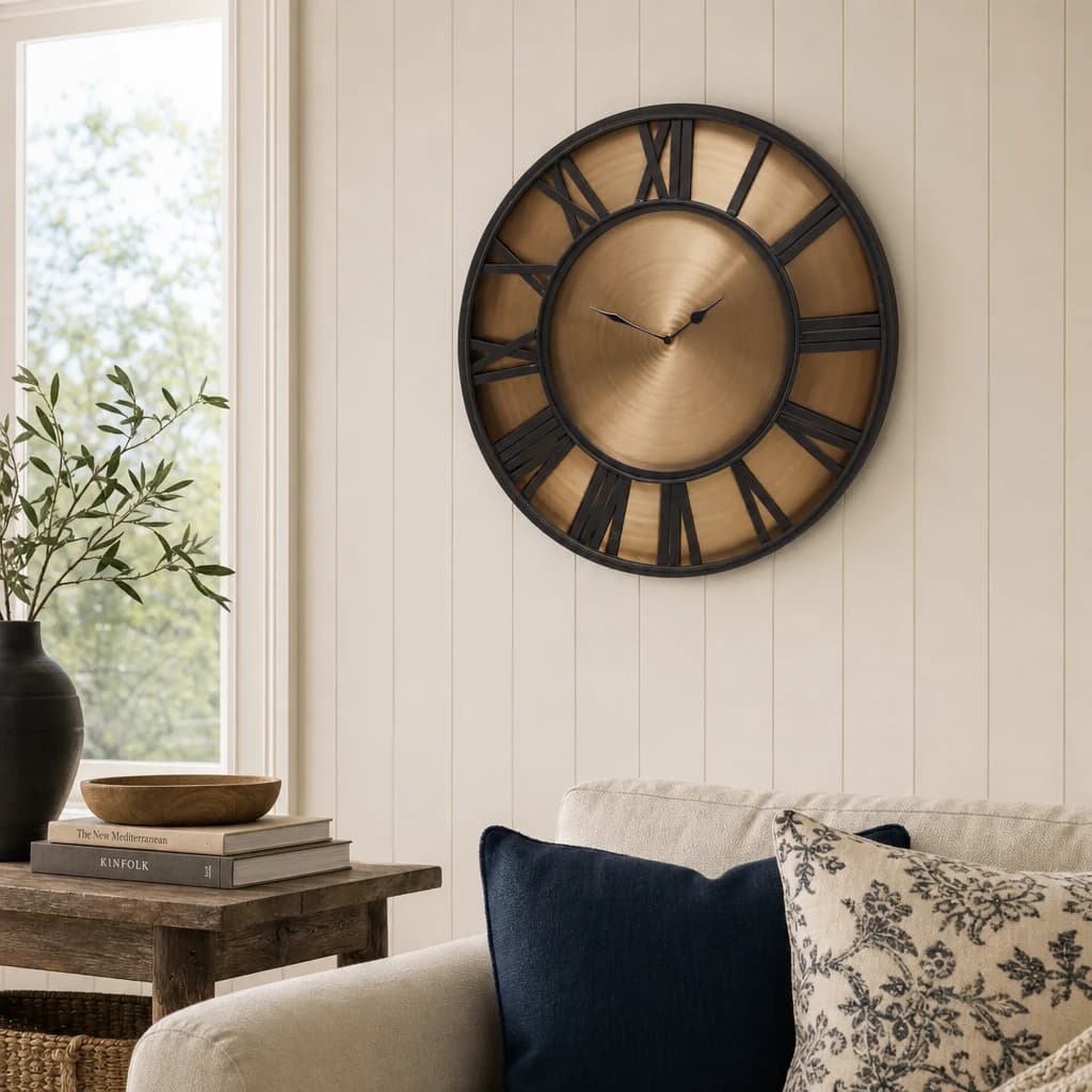 Mateo 51cm Dia Black and Antique Gold Large Wall Clock - Decorative, photo 1 of 6