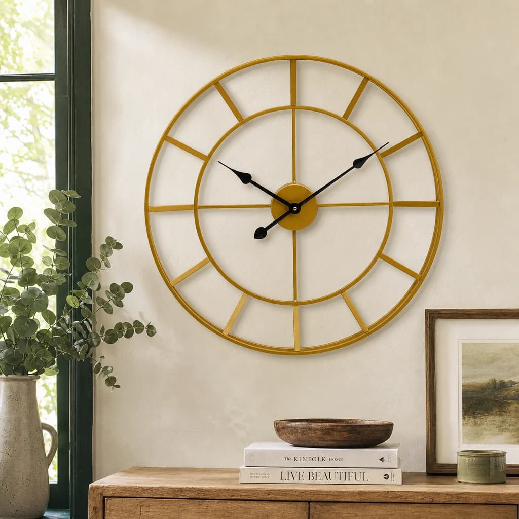 Kent 60cm Dia Large Gold Finish Metal Wall Clock - Decorative, photo 1 of 8