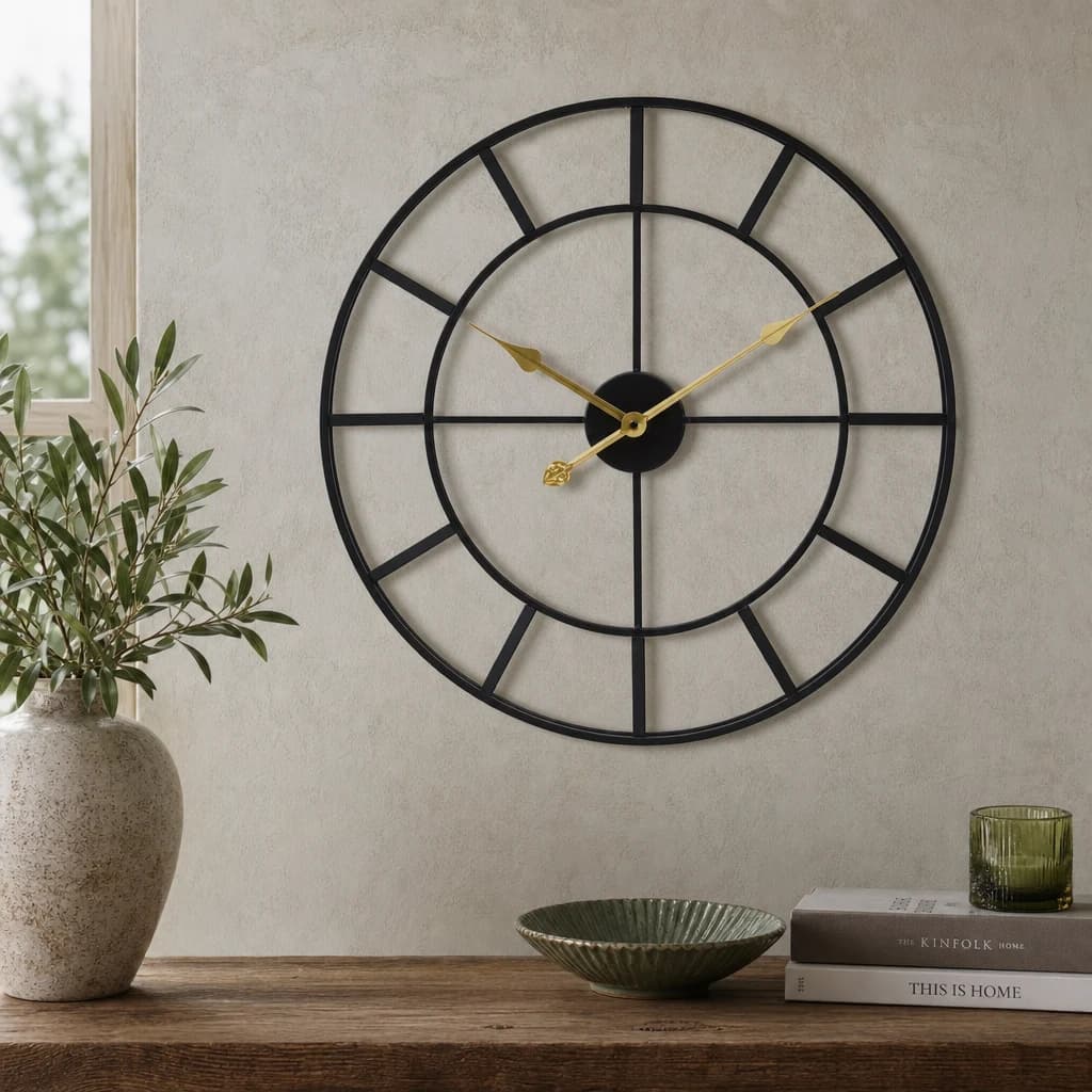Kent 60cm Dia Large Black Finish Metal Wall Clock - Decorative, photo 1 of 8