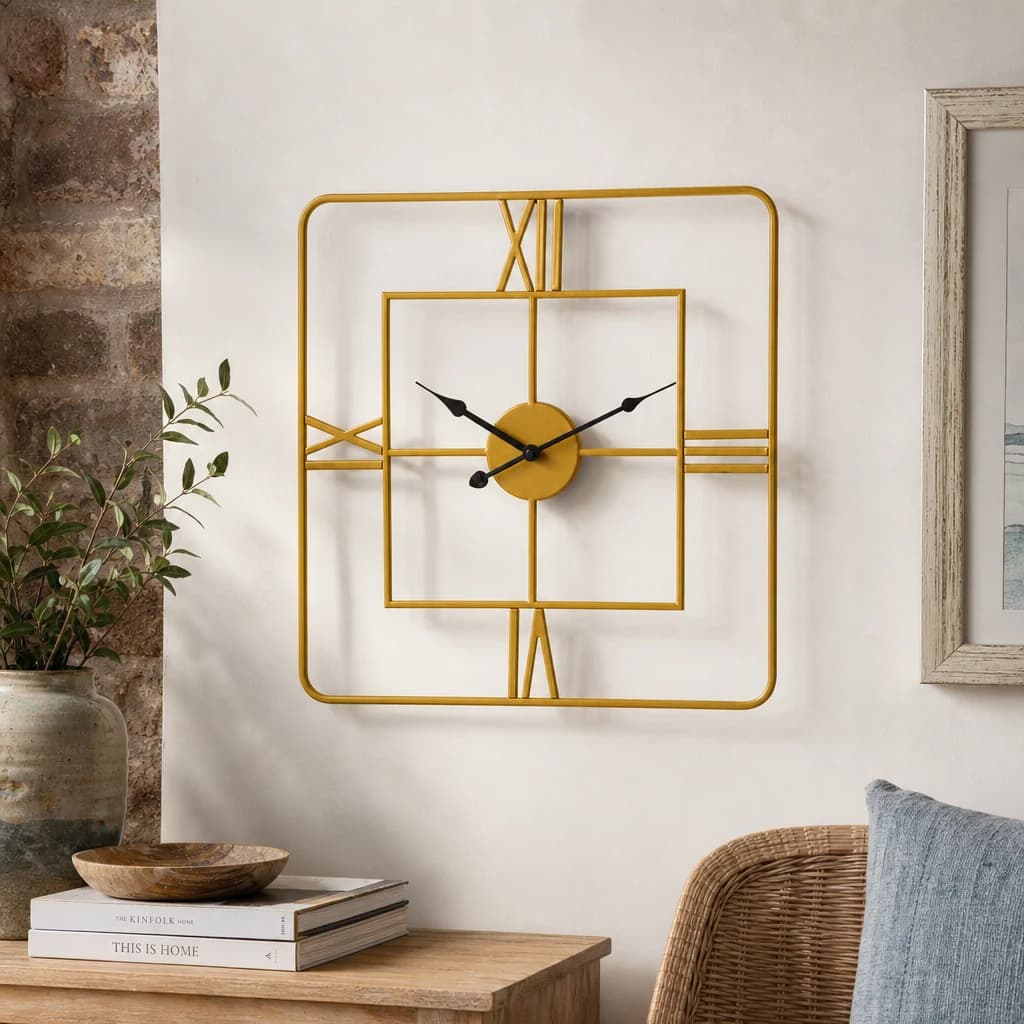 Kent Small Gold Finish Square Wall Clock - Decorative, photo 1 of 8