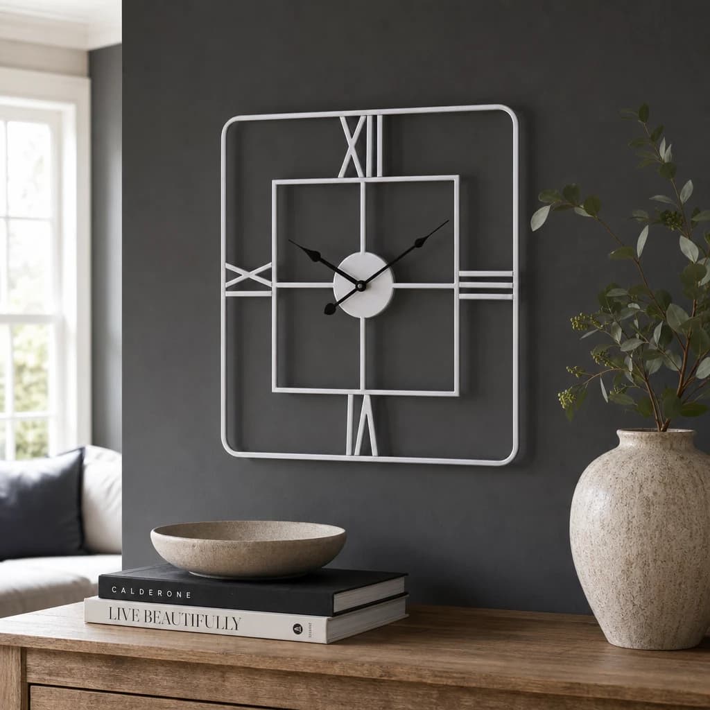 Kent Large Silver Finish Square Wall Clock - Decorative, photo 1 of 8