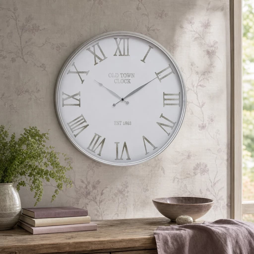 Kent 60cm Dia White and Silver Wall Clock - Decorative, photo 1 of 8
