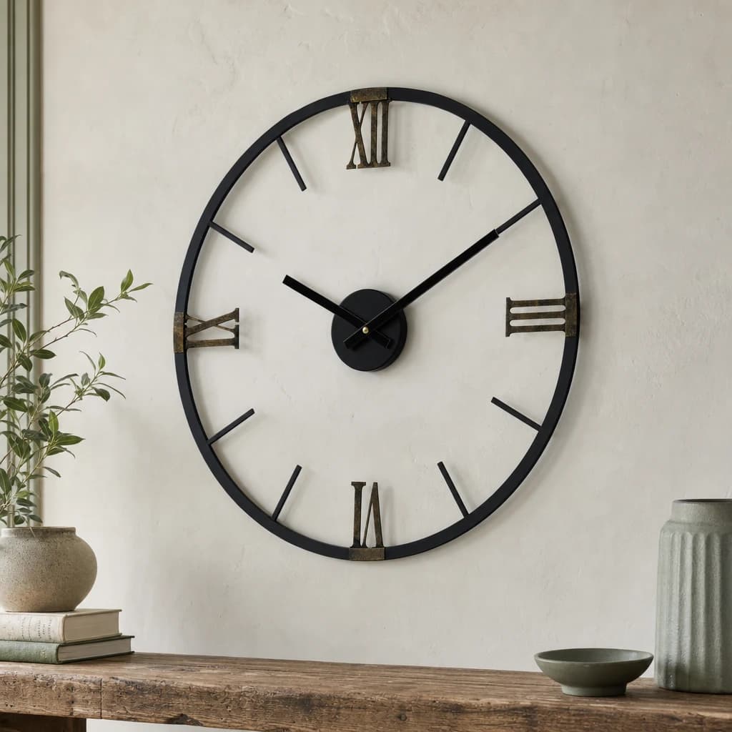 Kent 70cm Dia Round Black Metal Wall Clock - Decorative, photo 1 of 8
