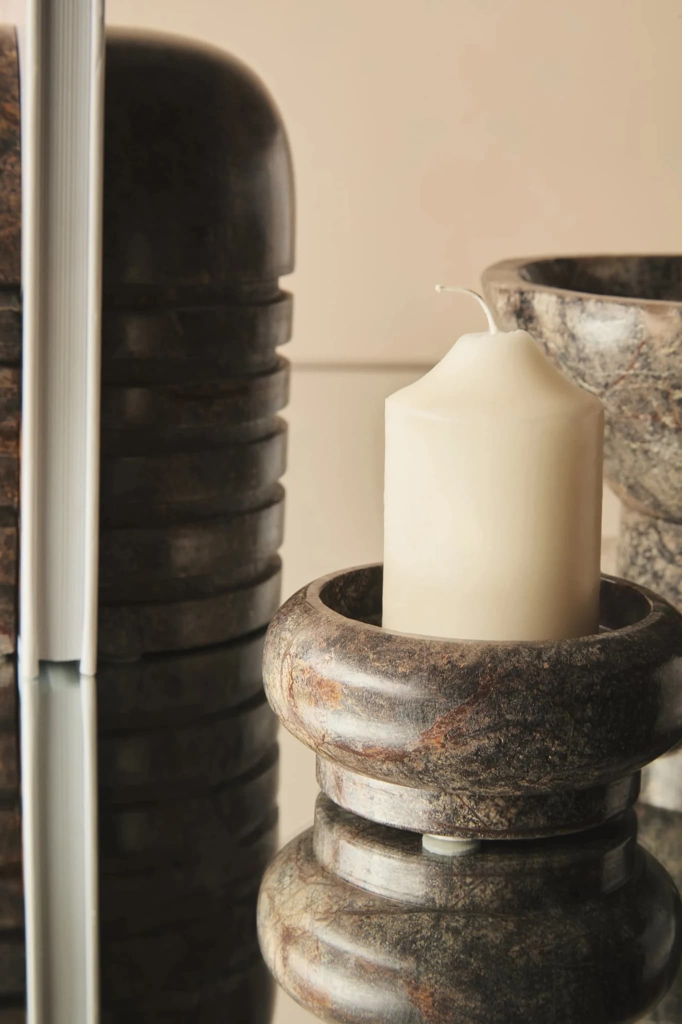 Fazio Forest Green Marble Pillar Candle Holder - Decorative, photo 5 of 8