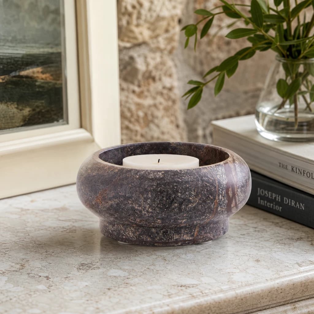 Fazio Forest Green Marble Pillar Candle Holder - Decorative, photo 1 of 8