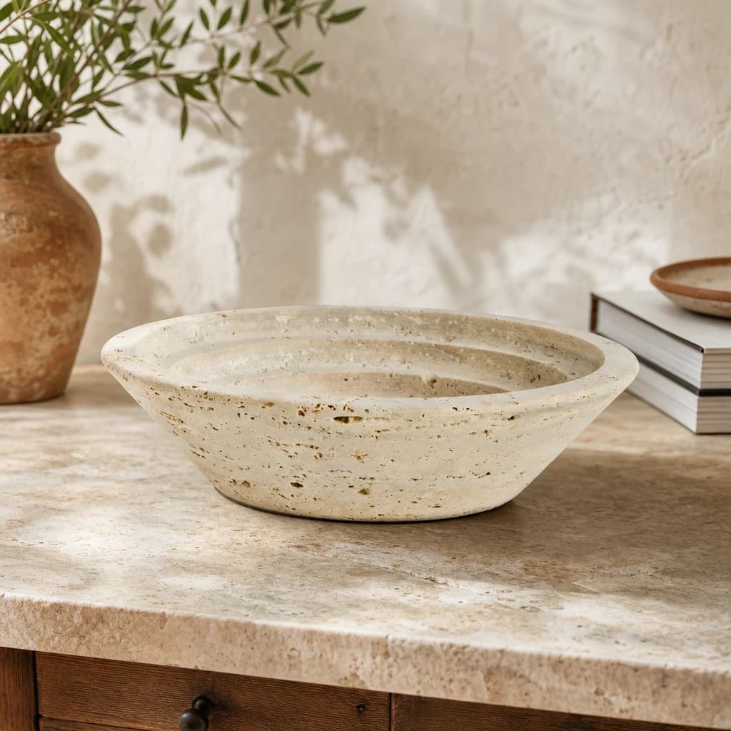 Tibor Travertine Round Tapered Bowl - Decorative, photo 1 of 6