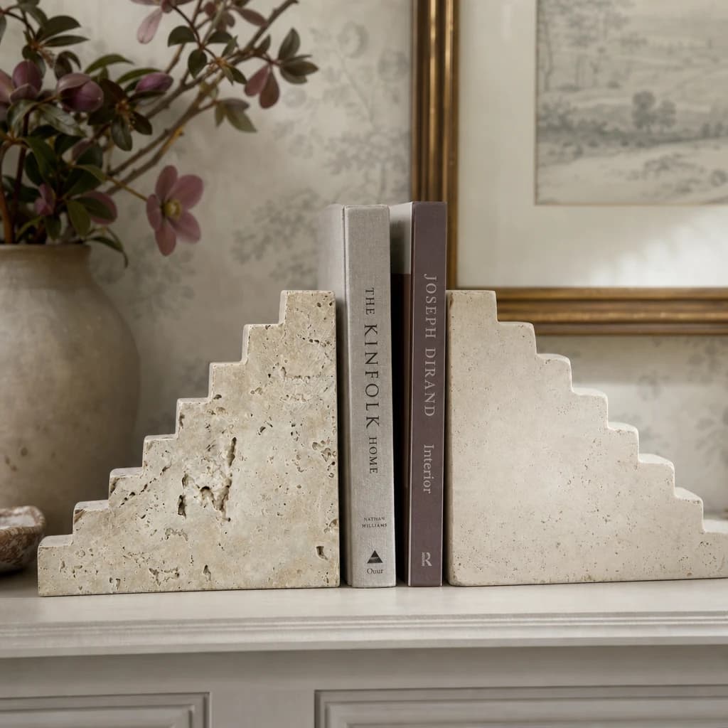 Tibor Travertine Set of Two Stair Design Bookends - Decorative, photo 1 of 6