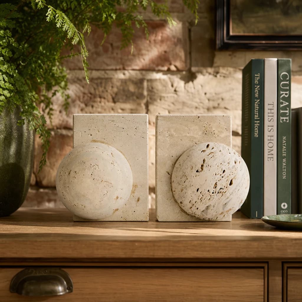 Tibor Travertine Set of Two Spherical Bookends - Decorative, photo 1 of 8
