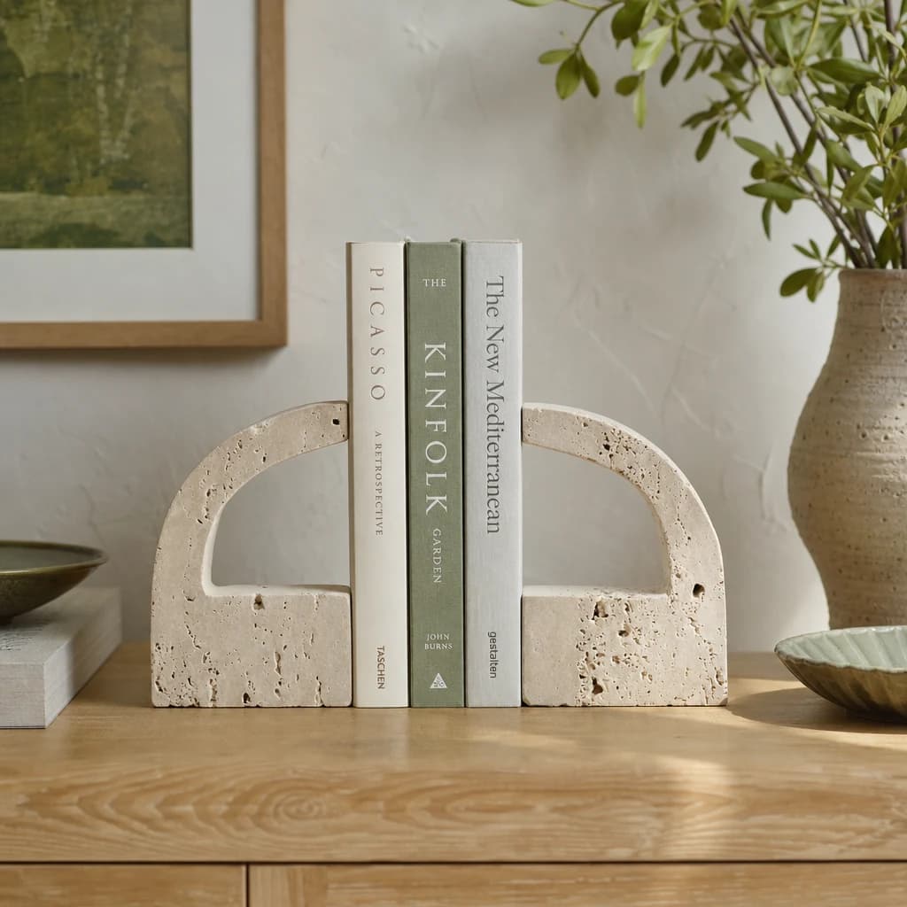 Tibor Travertine Set of Two Comma Bookends - Decorative, photo 1 of 5