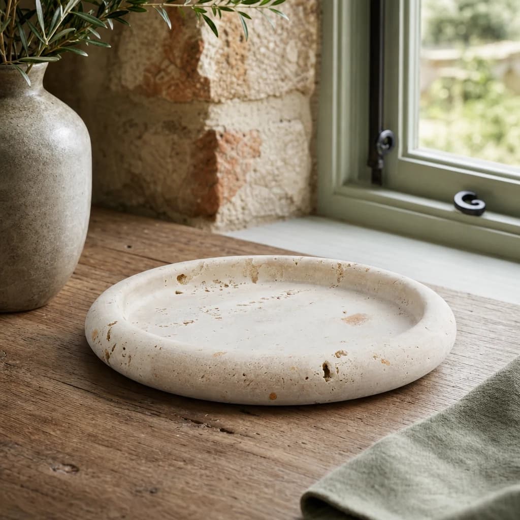 Tibor Travertine Round Tray - Decorative, photo 1 of 6