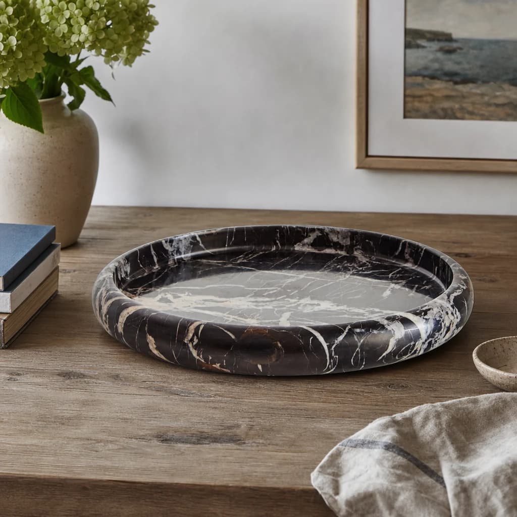 Zoro Black and White Marble Round Tray - Decorative, photo 1 of 6