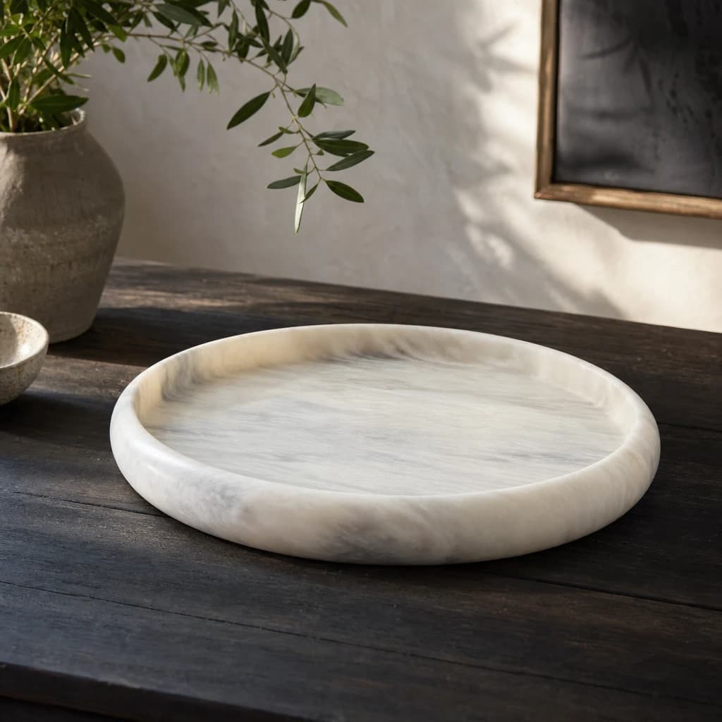 Zoro White Marble Round Tray - Decorative, photo 1 of 6