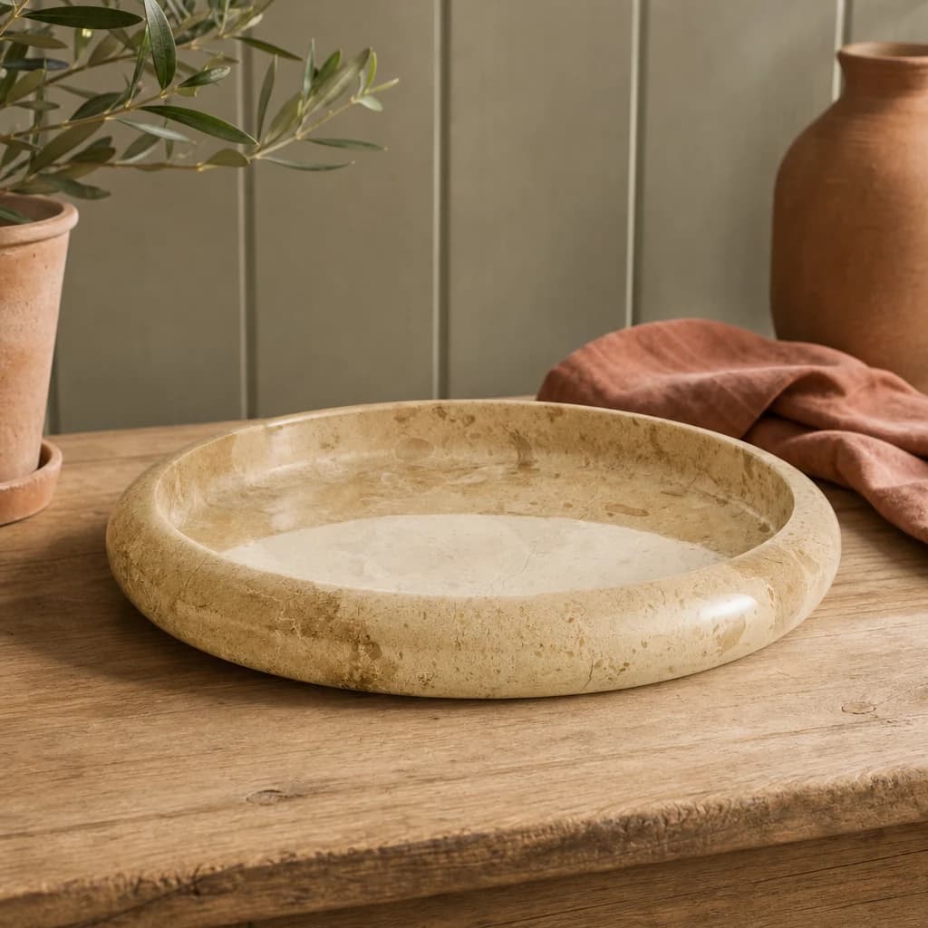 Zoro Cream Marble Round Tray - Decorative, photo 1 of 7