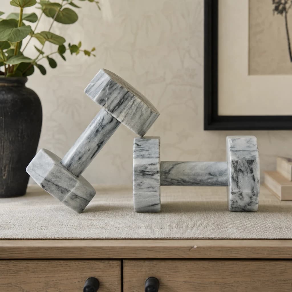 Zoro Set of Two Decorative Grey Marble Dumbbells - Decorative, photo 1 of 5