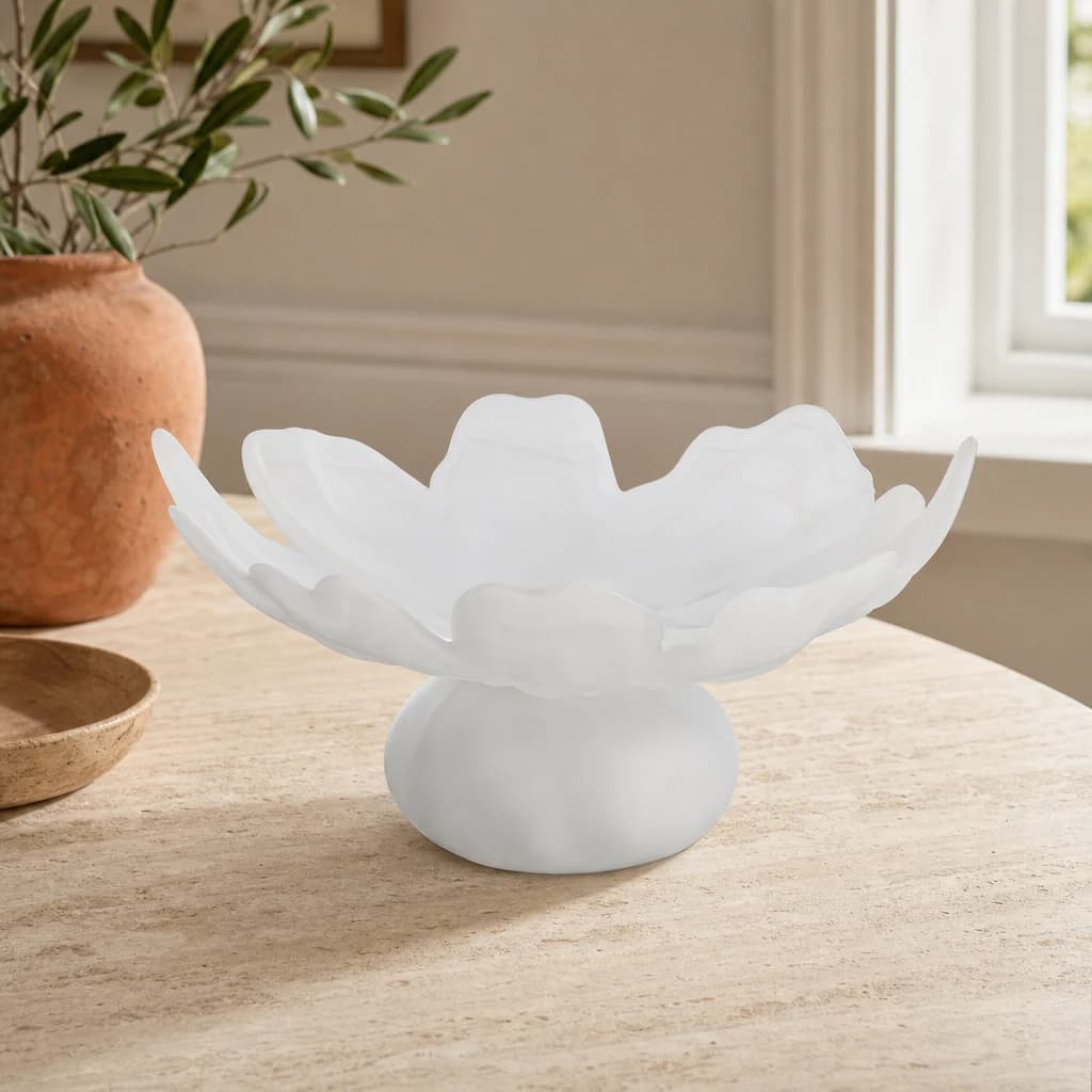 Galene Fluted White Glass Pedestal Bowl - Decorative, photo 1 of 8