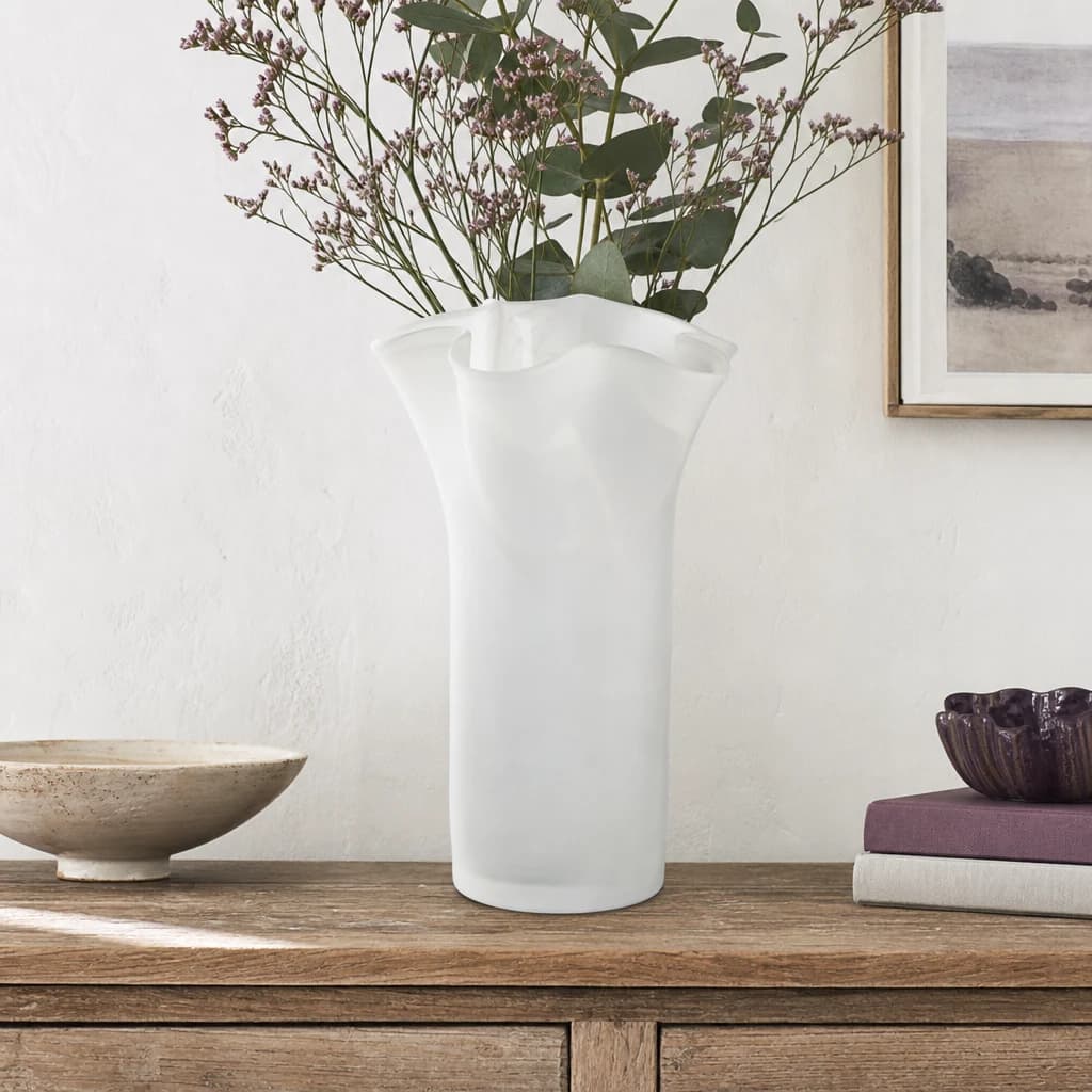 Galene White Fluted Glass Vase - Vases, photo 1 of 6