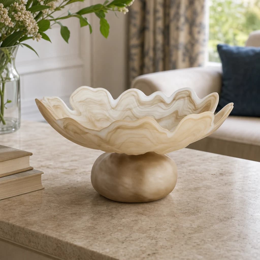 Galene Natural Fluted Glass Pedestal Bowl - Decorative, photo 1 of 8