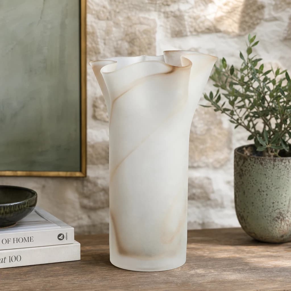 Galene Natural Fluted Glass Vase - Vases, photo 1 of 6