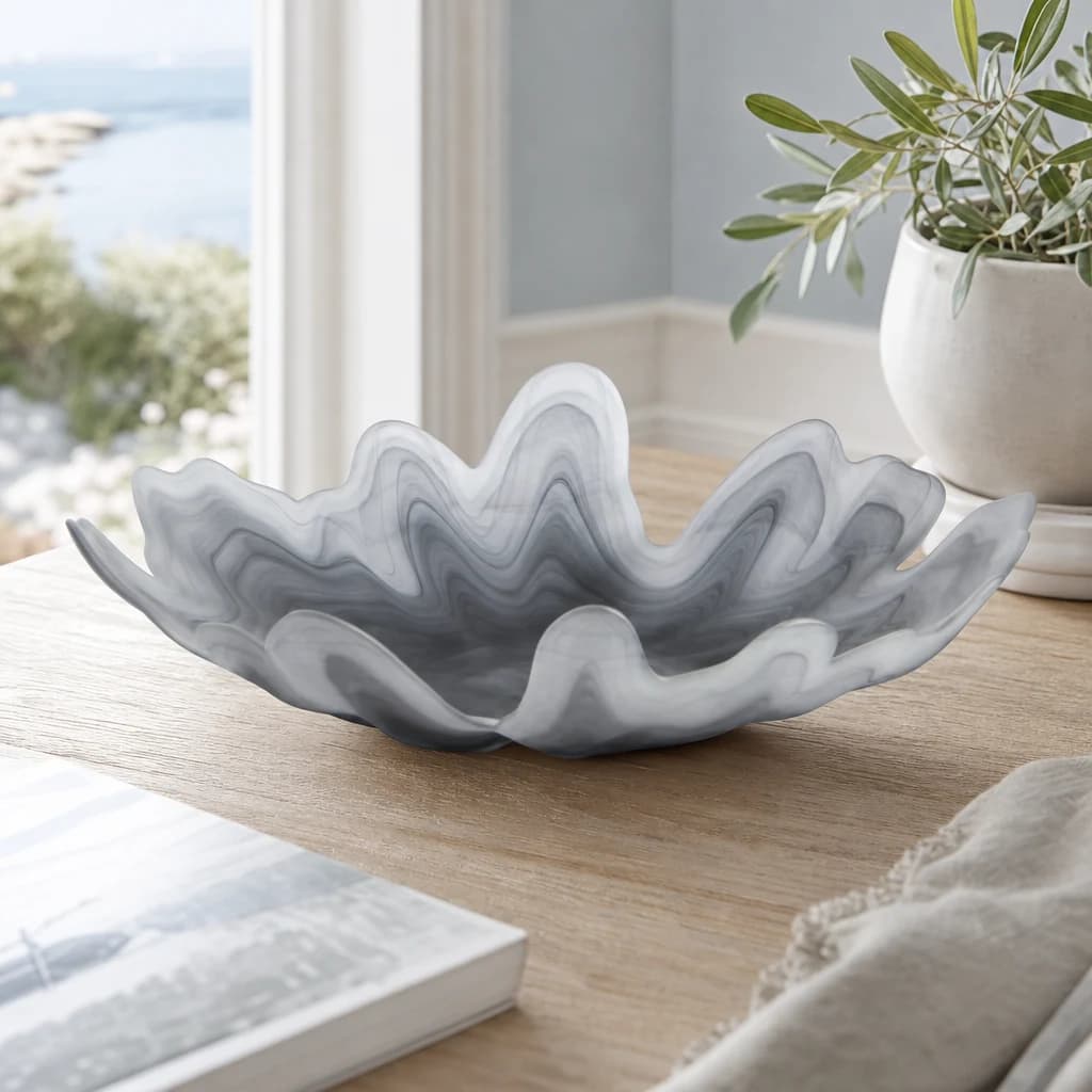 Galene Grey Fluted Glass Plate - Decorative, photo 1 of 8